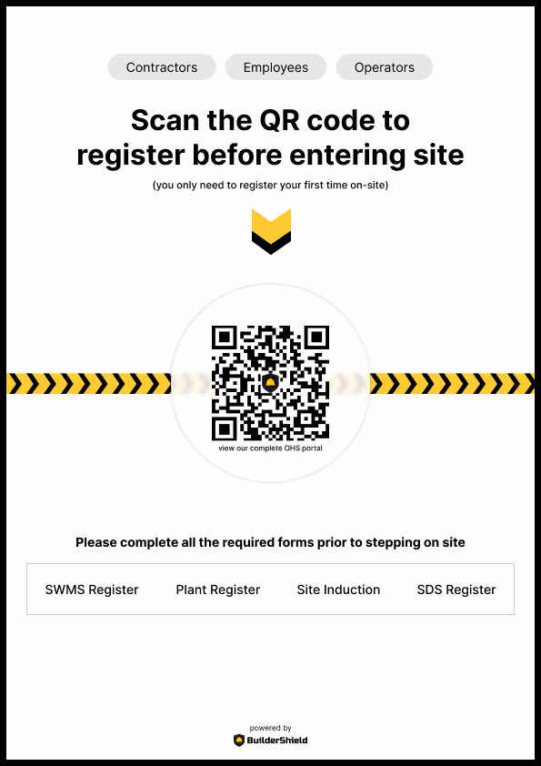 Free QR code site sign for BuilderShield safety portal